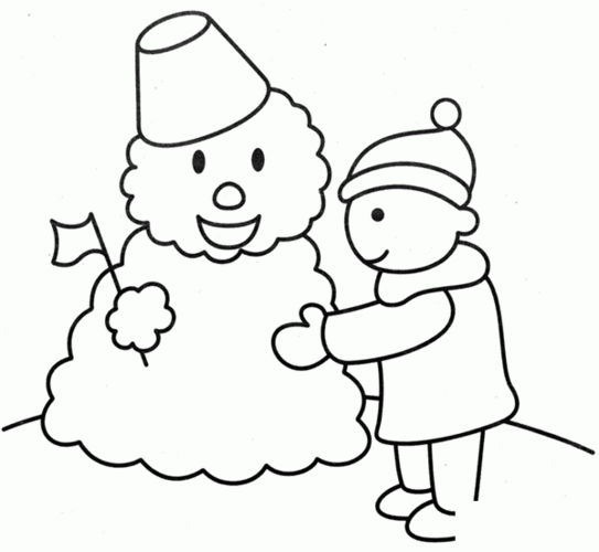 小孩儿堆雪人的简笔画可爱