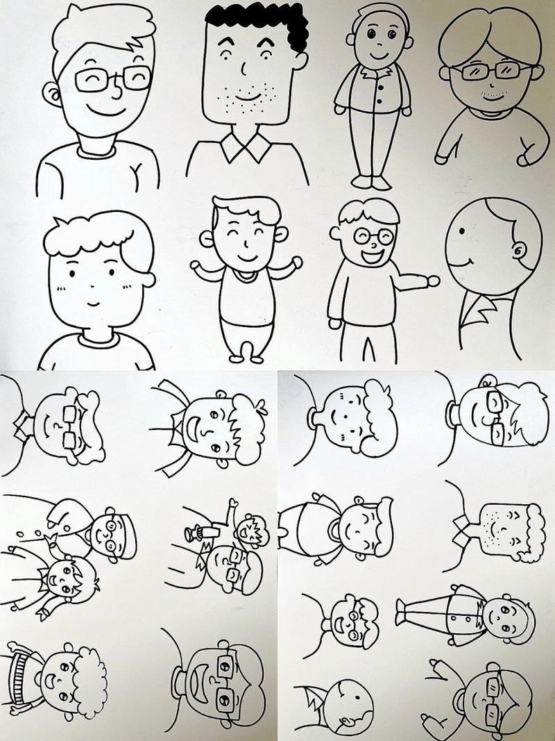 儿童画 |超可爱简单的男生人物头像简笔画 男生系列,绘画父亲节相关
