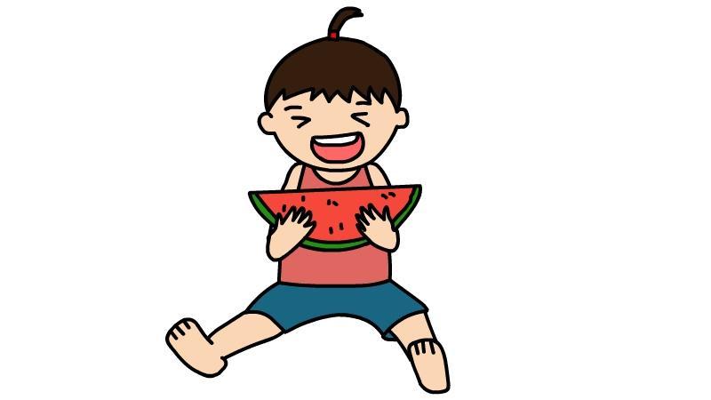 小朋友吃西瓜简笔画儿童
