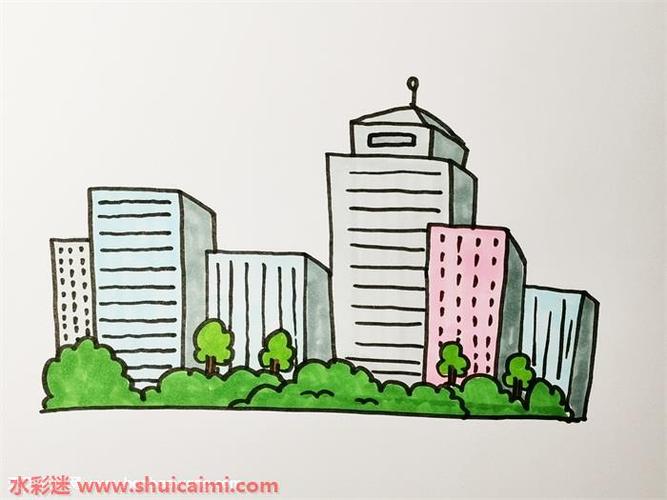 城市楼房带颜色怎么画城市楼房简笔画画法