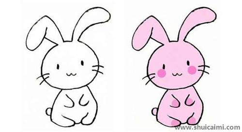 小白兔简笔画带颜色的很可爱