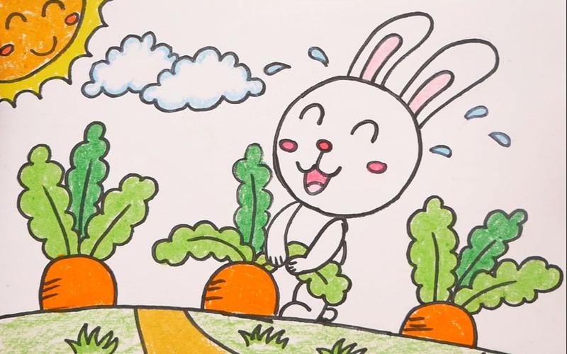 小白兔拔萝卜简笔画 简单又漂亮