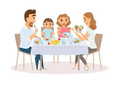 家庭聚餐简笔人物彩色动漫