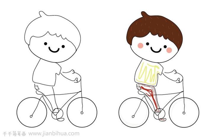 骑自行车小男孩带小女孩简笔画