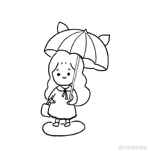 简笔画打着可爱的小伞上街去