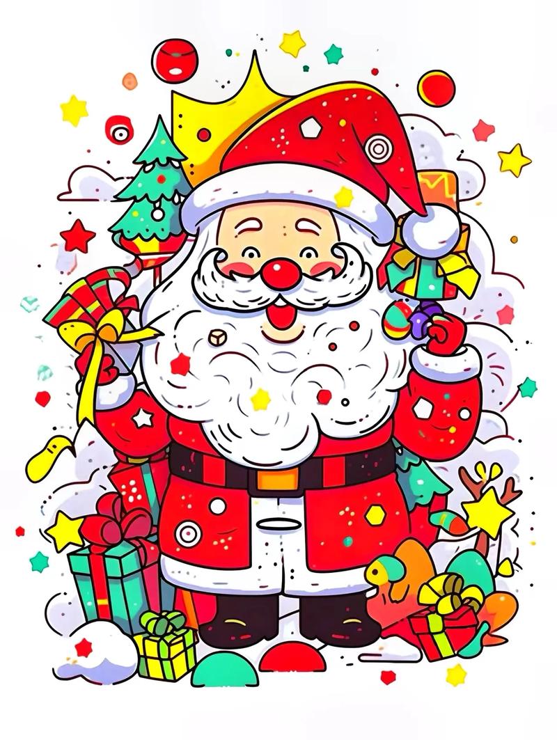 圣诞节松树圣诞老人雪橇驯鹿礼物创意儿童画.#插画 #圣诞节  - 抖音