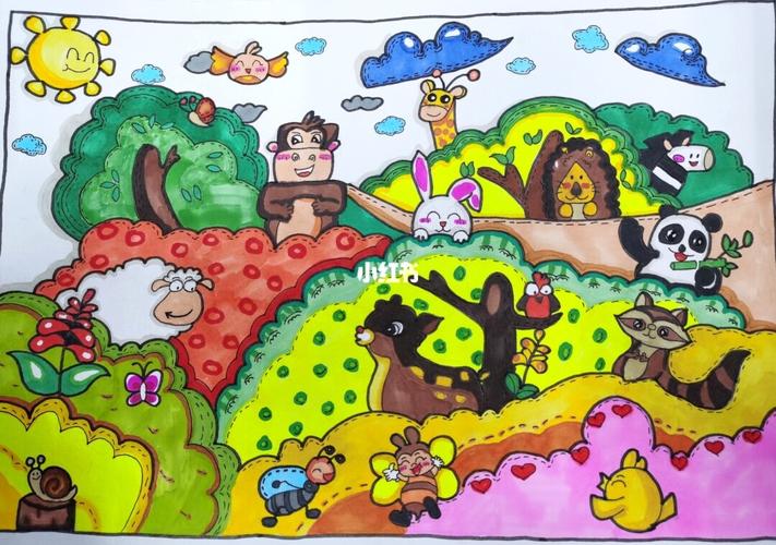幼儿园简笔画动物世界主题画