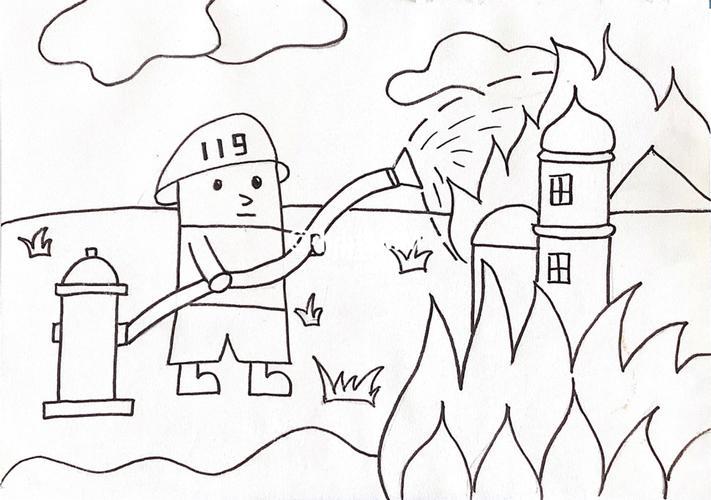 21100消防员救火|儿童画|简笔画消防员儿童画简