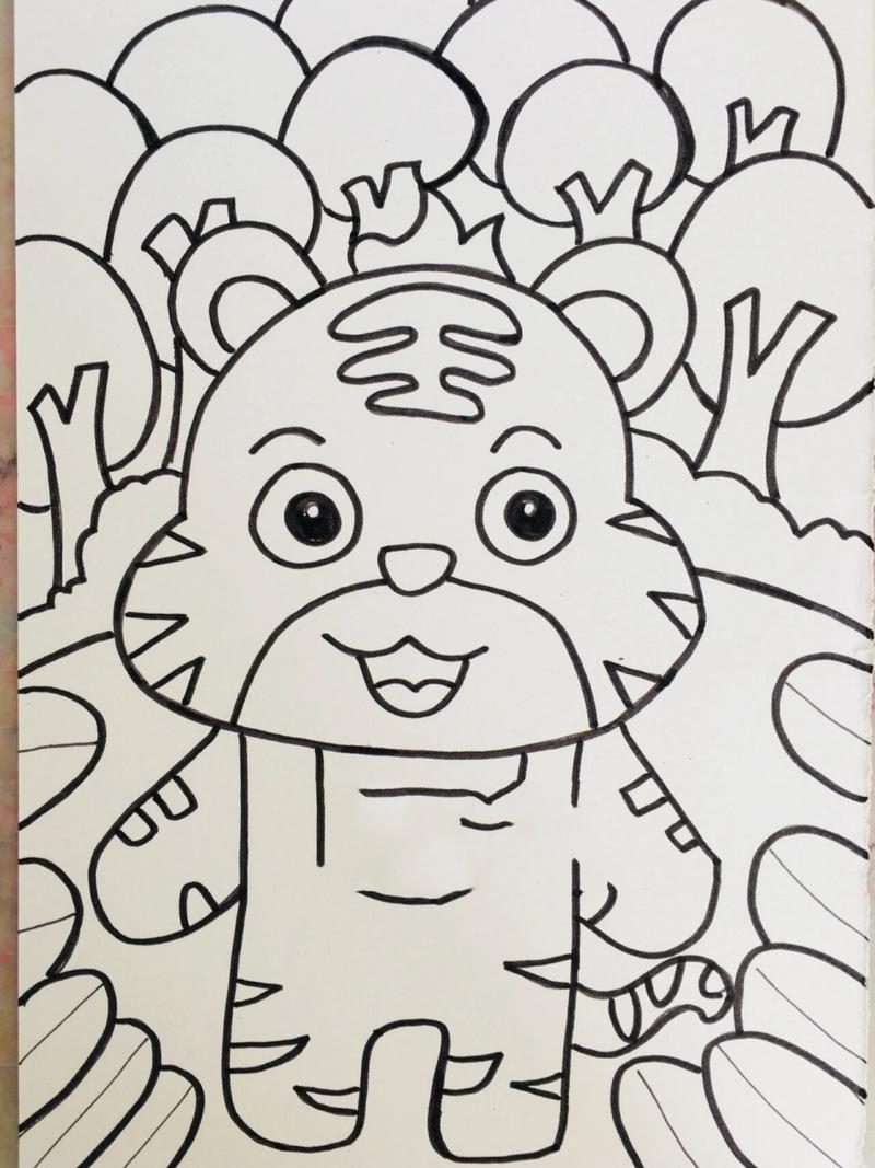 儿童简笔画-95.可爱的老虎