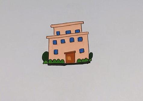 儿童彩色画漂亮的蘑菇房子房屋烟筒的彩色卡通建筑素材二层楼房简笔画