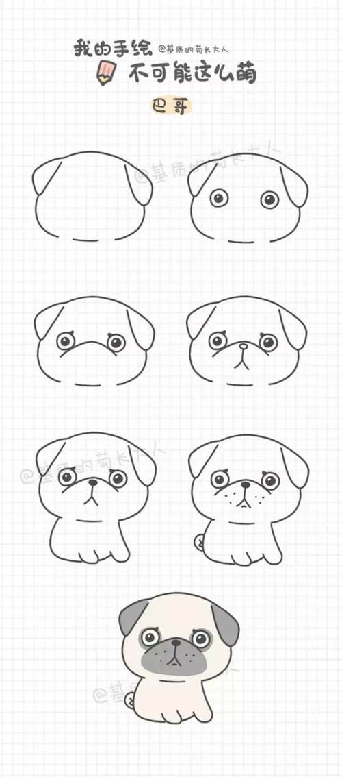 超级可爱的汪星人简笔画,不同画法的狗狗~好萌~作者:基质的菊长大人
