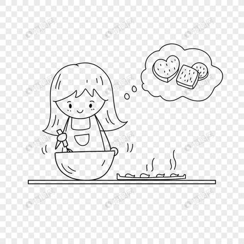 正在做饭的小女孩简笔画