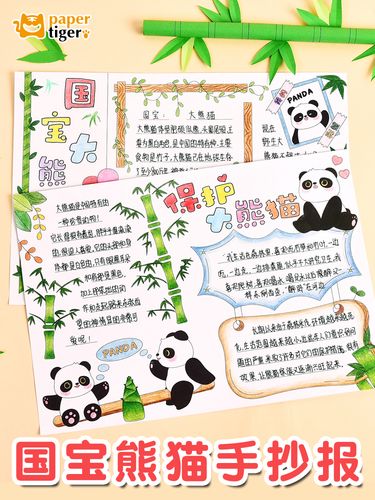 小学生a4手抄报国宝大熊猫动物主题手抄报彩稿线稿半成品可爱动物素材