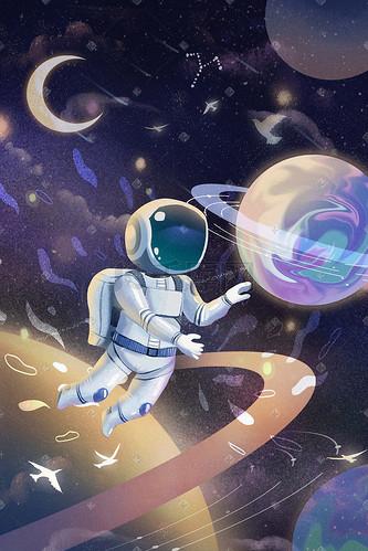 宇航员动漫的唯美图片，航天员动漫图片壁纸