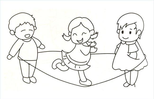 3个小孩在玩跳绳游戏的简笔画图片