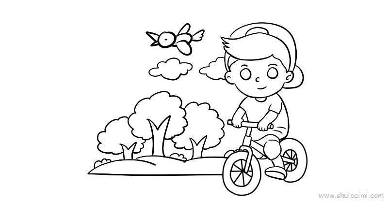 骑自行车的小孩简笔画卡通