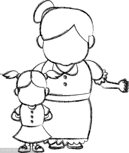 小女孩和奶奶简笔画