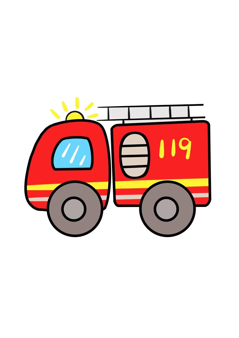 儿童消防车简笔画教程,小学生119消防车创意画 - 抖音