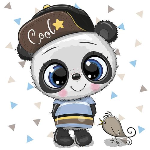 白色背景上戴着帽子的可爱卡通熊猫图片