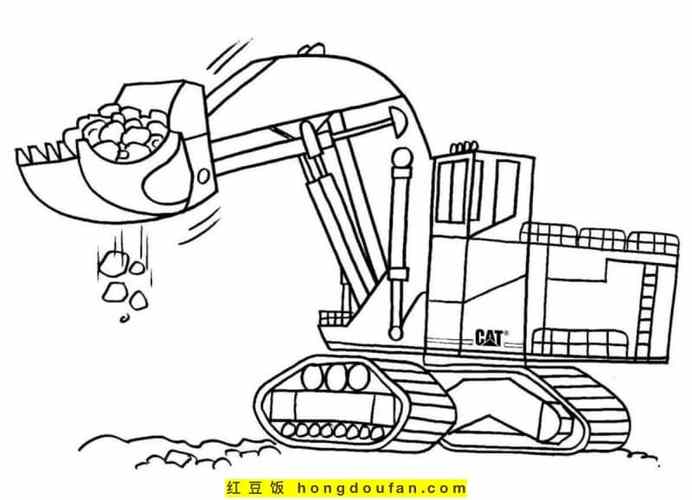 12张不同风格不同型号的挖掘机挖土机卡通简笔画-红豆饭小学生简笔画
