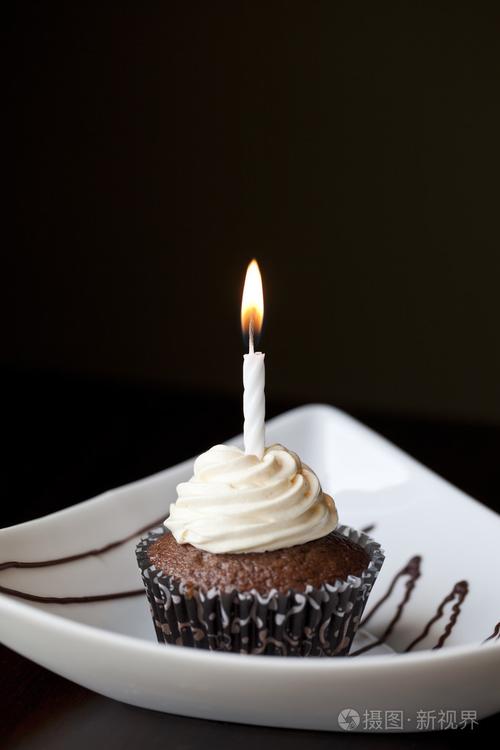 巧克力蛋糕与燃烧的生日蜡烛照片-正版商用图片06pcgs-摄图新视界