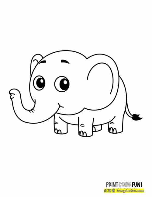12张卡通大象儿童简笔画和涂色图片免费下载-红豆饭小学生简笔画大全