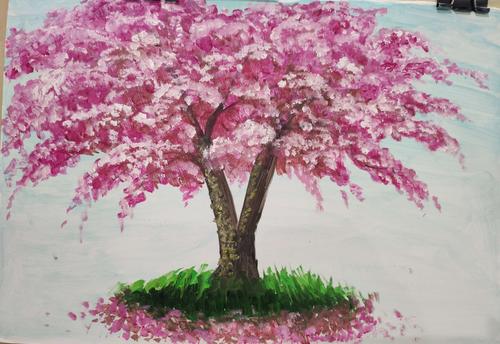 彩铅樱花树简笔画