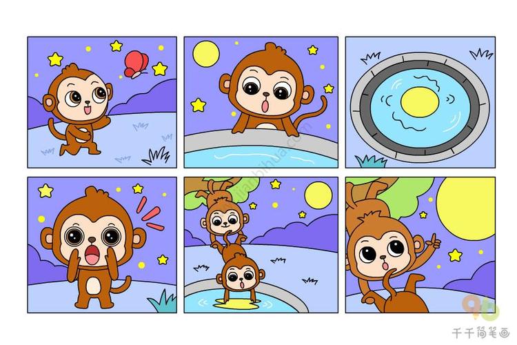 猴子捞月故事简笔画