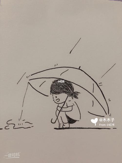 打着伞的小女孩背影简笔画