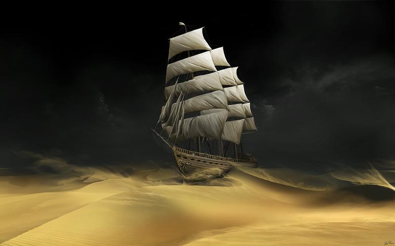 加勒比海盗船帆船沙漠高清壁纸1024x600分辨率查看