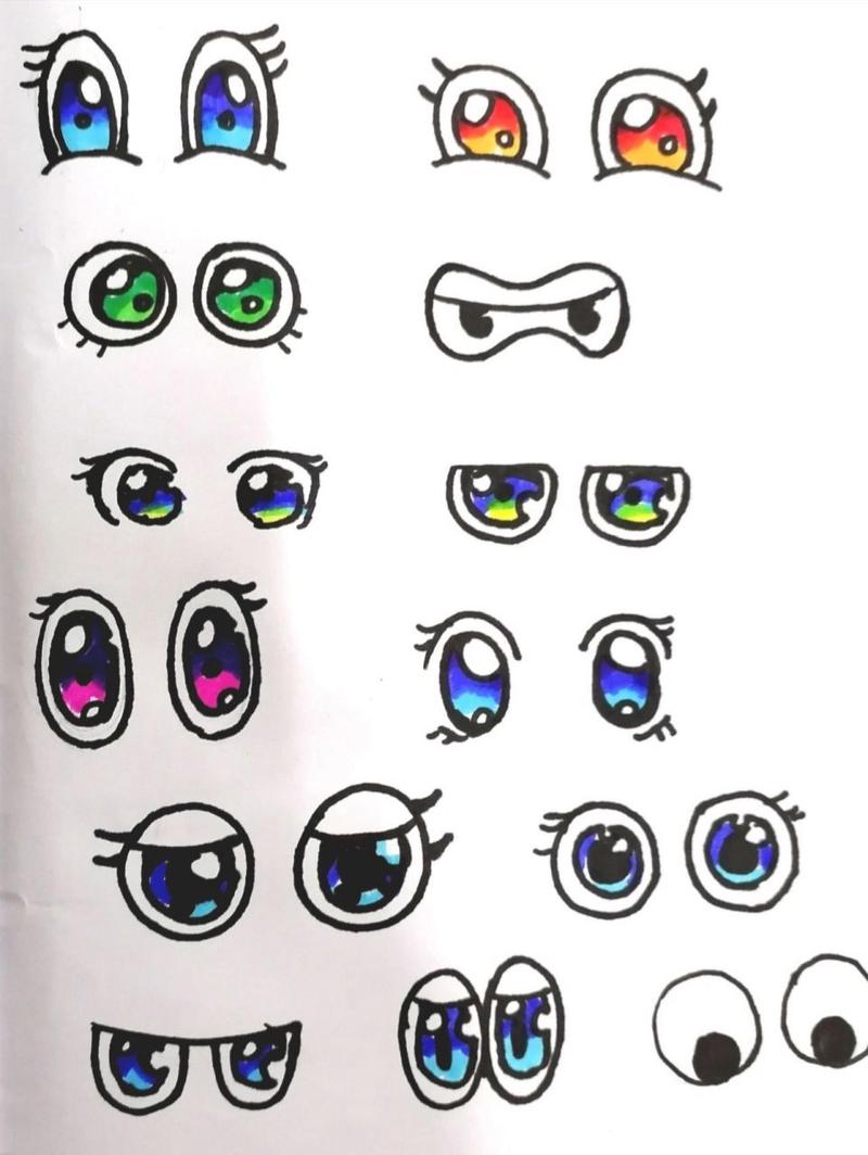 儿童简笔画眼睛大全 用的是西瓜太郎十二色,打印纸