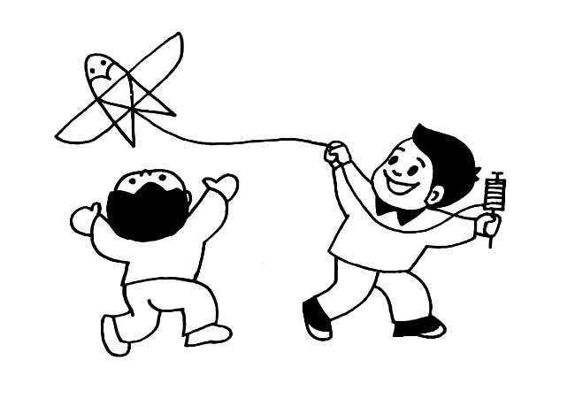 放风筝简笔画放风筝的两个小孩简笔画图片