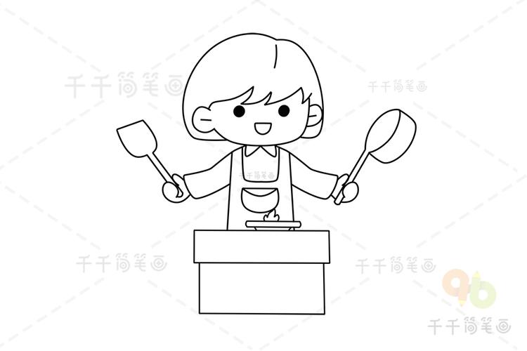 生活实践绘本简笔画学*做饭的女孩
