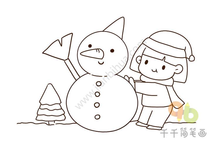 小朋友堆雪人的简笔画 小朋友堆雪人的简笔画法
