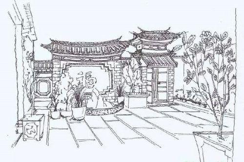 古代云中庭院简笔画