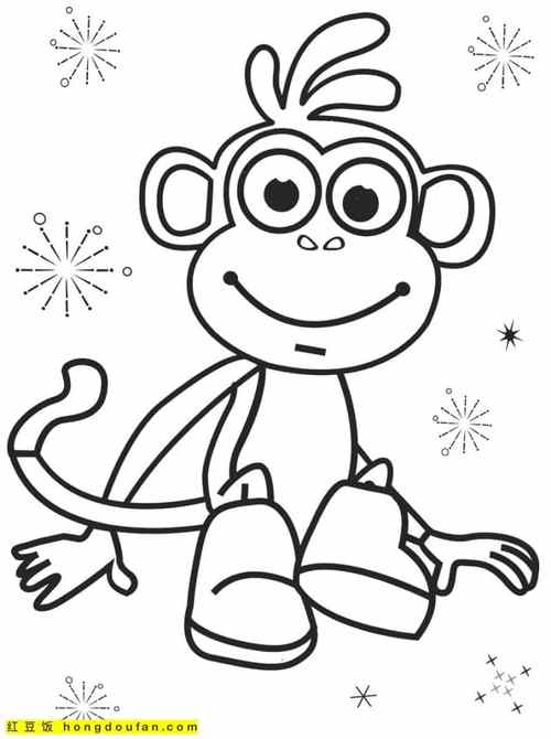 11张爱吃香蕉的可爱小猴子小猩猩卡通动物涂色简笔画
