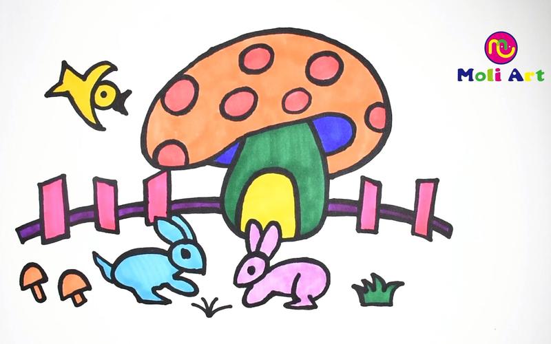简笔画蘑菇和小兔简笔画图片大全儿童画幼乐园画画作业简笔画学英语