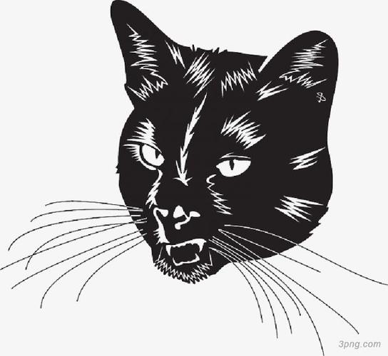 黑色猫咪头像png素材透明免抠图片卡通手绘