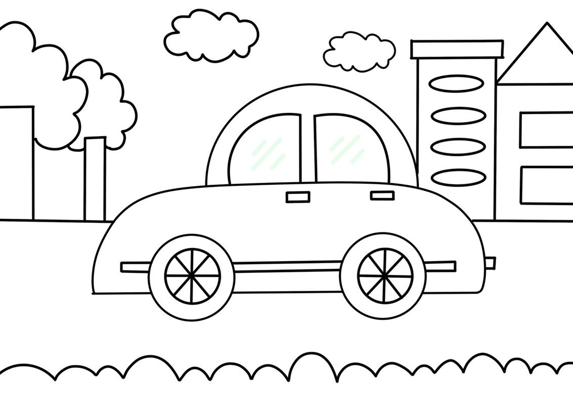 汽车07儿童画 创意画 儿童画 带线稿哦#创意美术儿童画# #儿童简笔