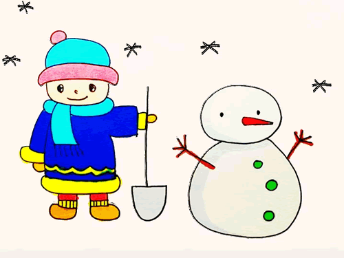 孩子堆雪人的简笔画