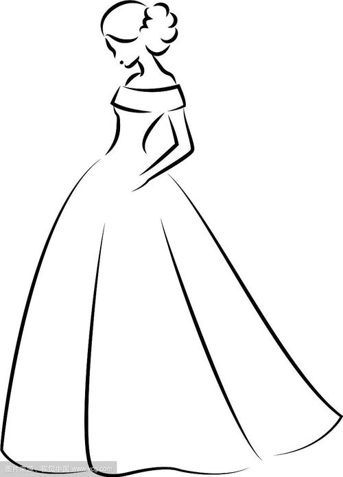 一个优雅的新娘在白色婚纱素描