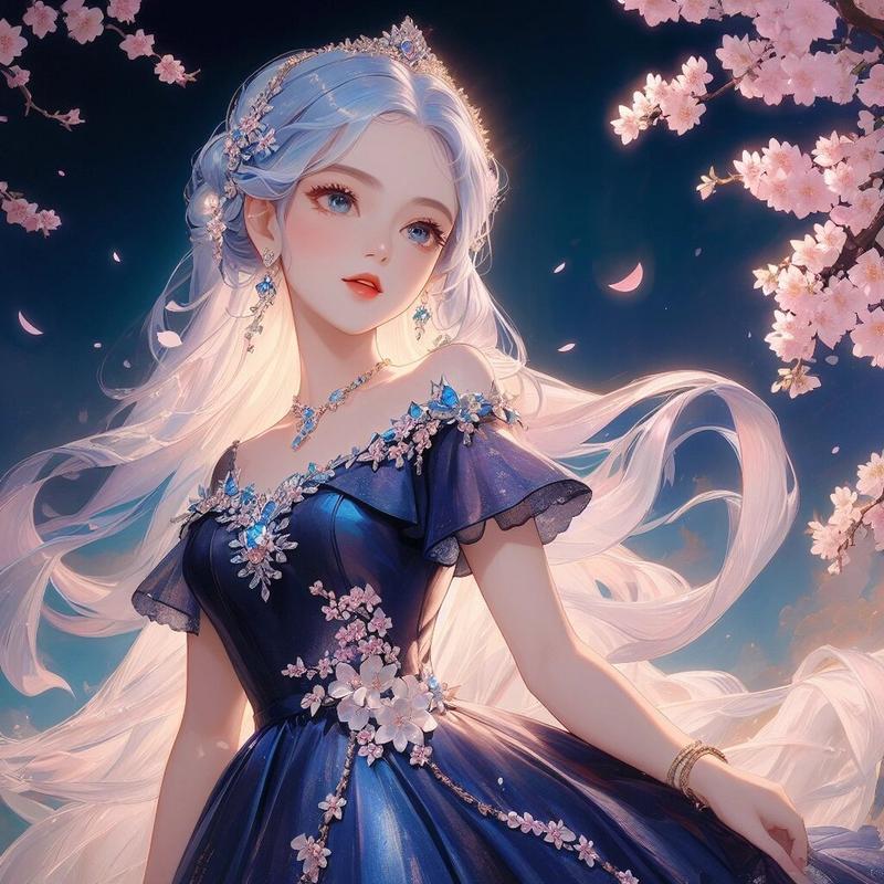 动漫头像|美少女公主樱花 白发蓝色系仙女