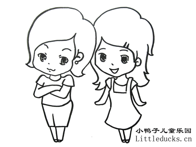 2个小女孩图片卡通简笔画