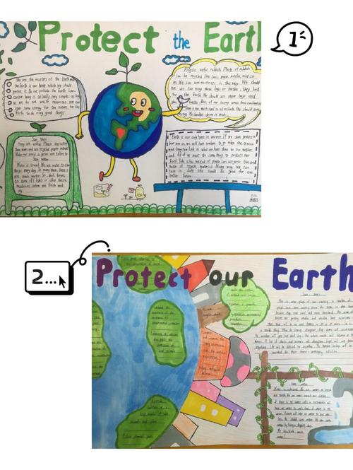 100 21】保护地球,你我同行 ——市实小六年级举行英语手抄报评比活动