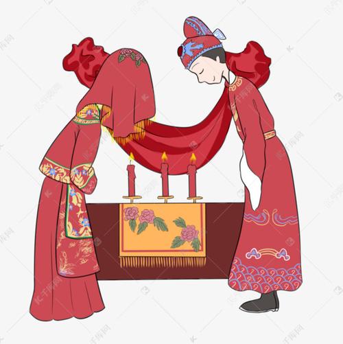 中式婚礼拜堂手绘插画