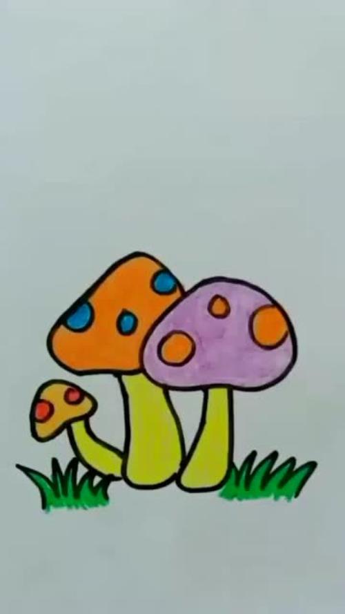 鲜艳的小蘑菇育儿启蒙简笔画一朵蘑菇一把伞