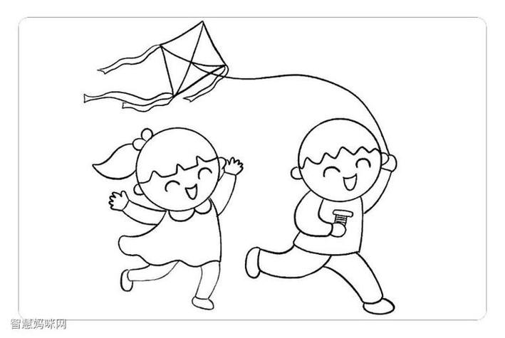 放风筝的小女孩简笔画既可爱又好看