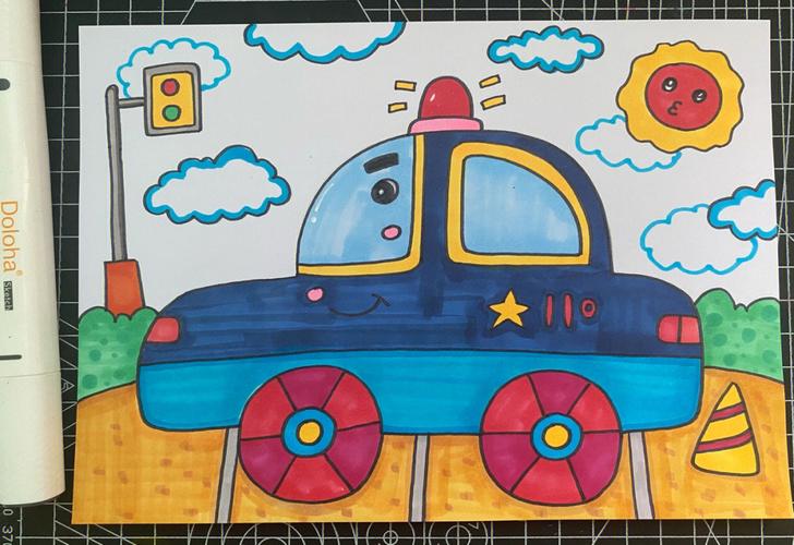 小汽车合集警车救护车简单马克笔画简笔画