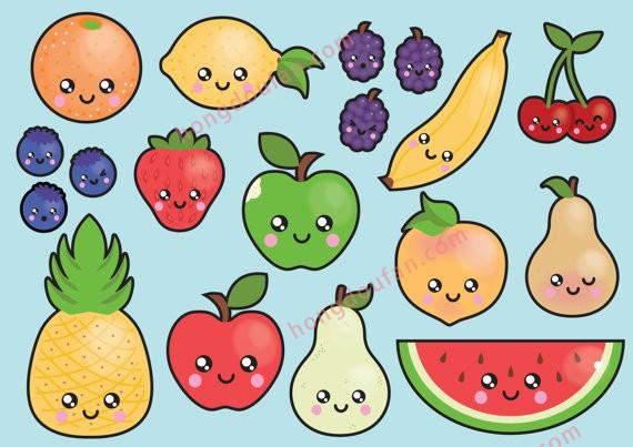 10张卡通蔬菜水果带表情卡通简笔画手苹果葡萄香蕉牛油果西兰花西瓜简