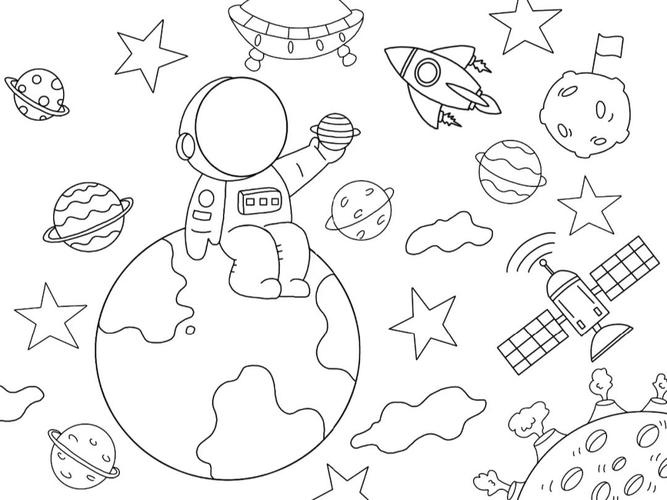 宇航员太空儿童画